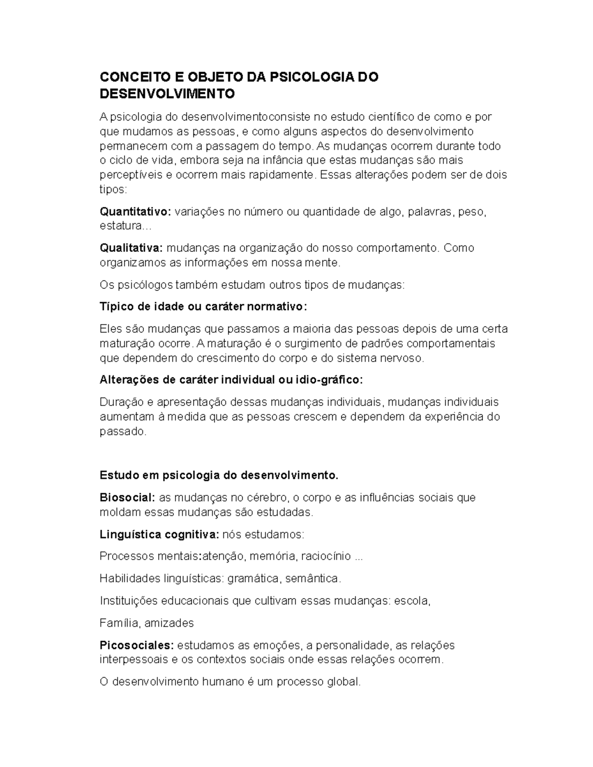 Estudo e Objetos da Psicologia do Desenvolvimento (PY2023) - Studocu