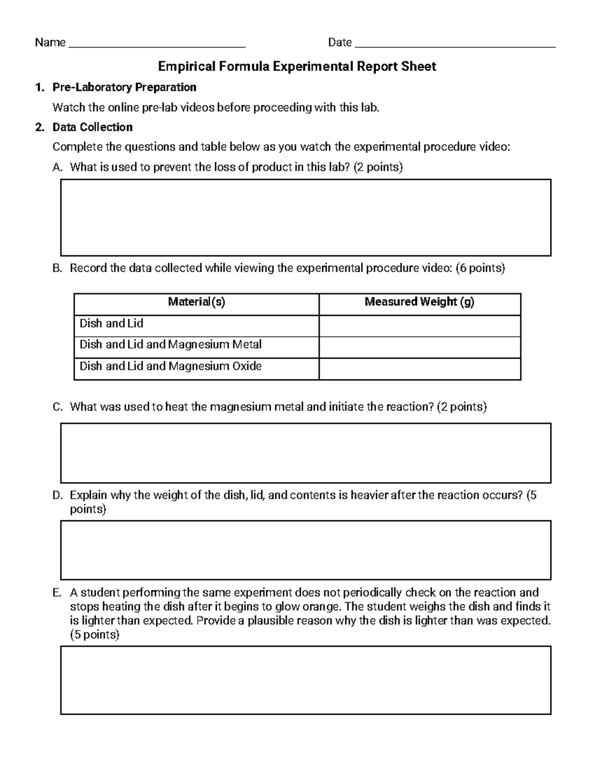 Solubility Curve Lab Sheet - Pre Lab Assignment - Studocu