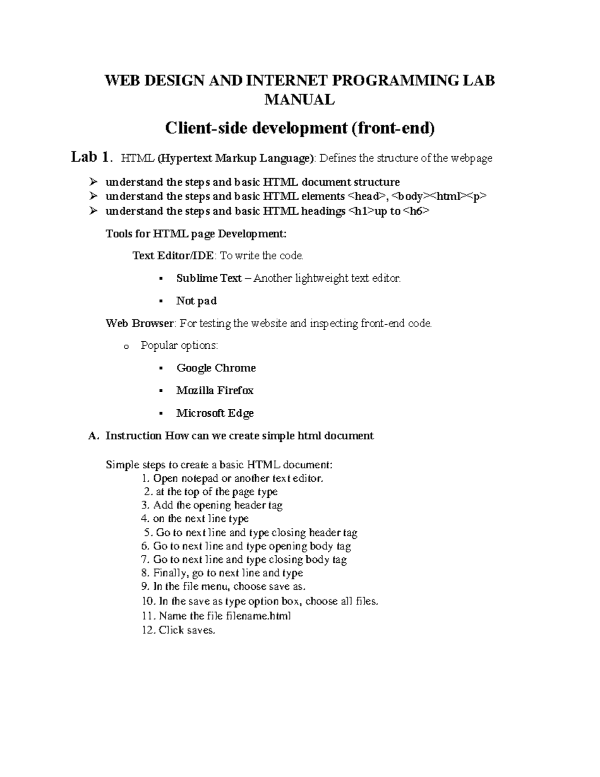 WEB Design AND Internet Programming LAB Manual - WEB DESIGN AND ...