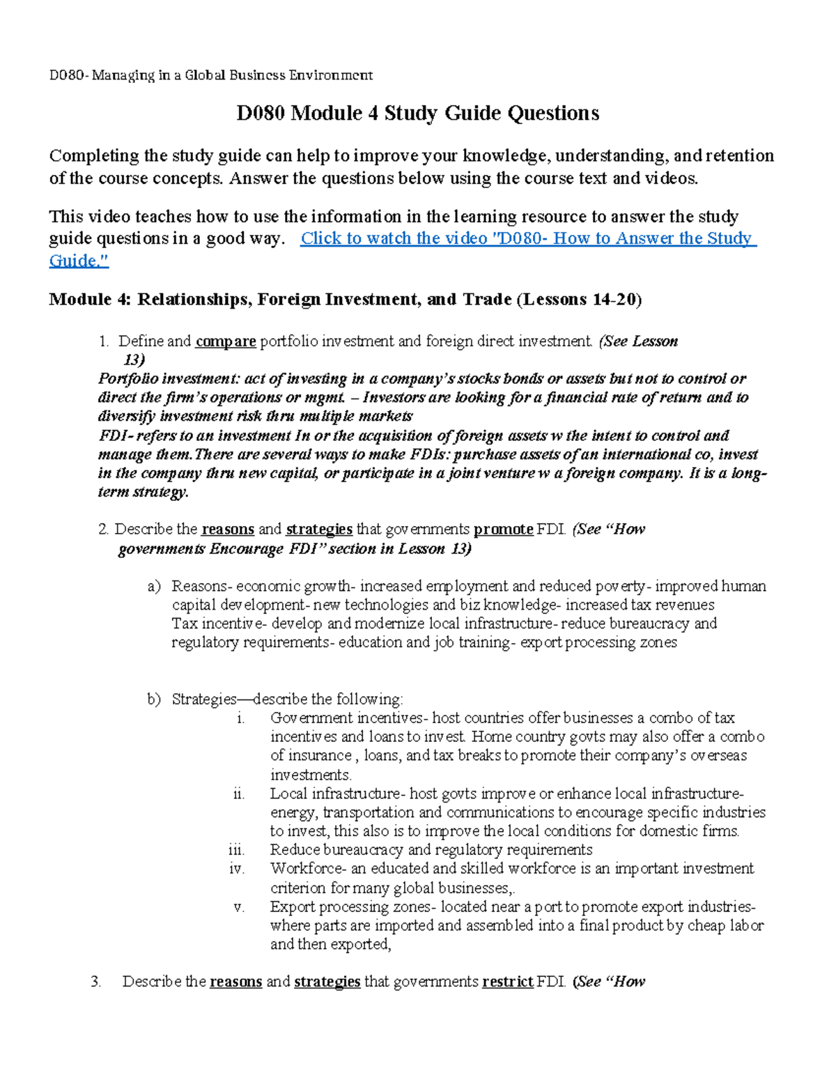 D080 Module 4 Study Guide: Global Business Management Concepts - Studocu