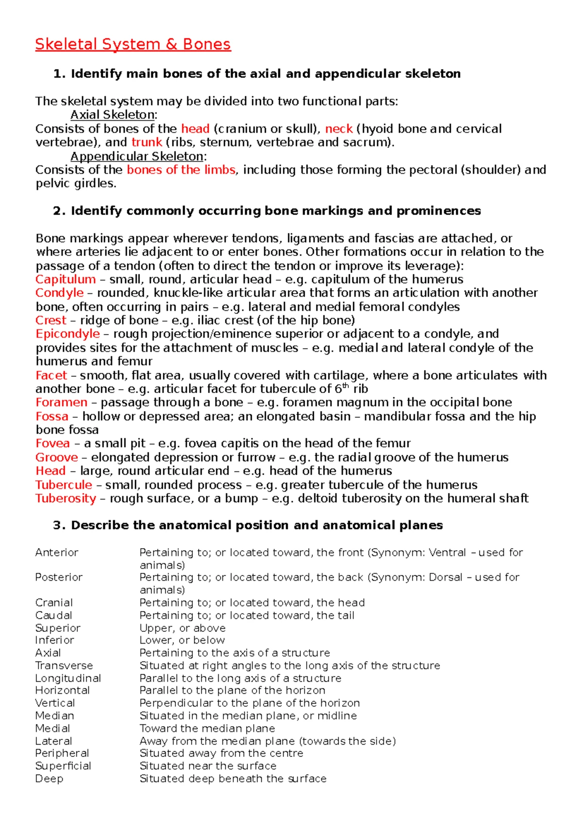 HUBS 1105 Musculoskeletal Anatomy Final Exam Study Notes 2024 - Studocu