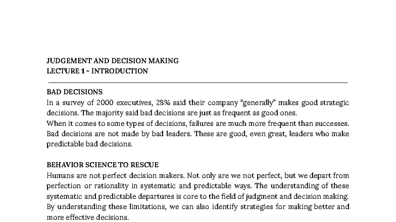 JDM - Apunts - LECTURE 1: Introduction to Judgement & Decision Making ...