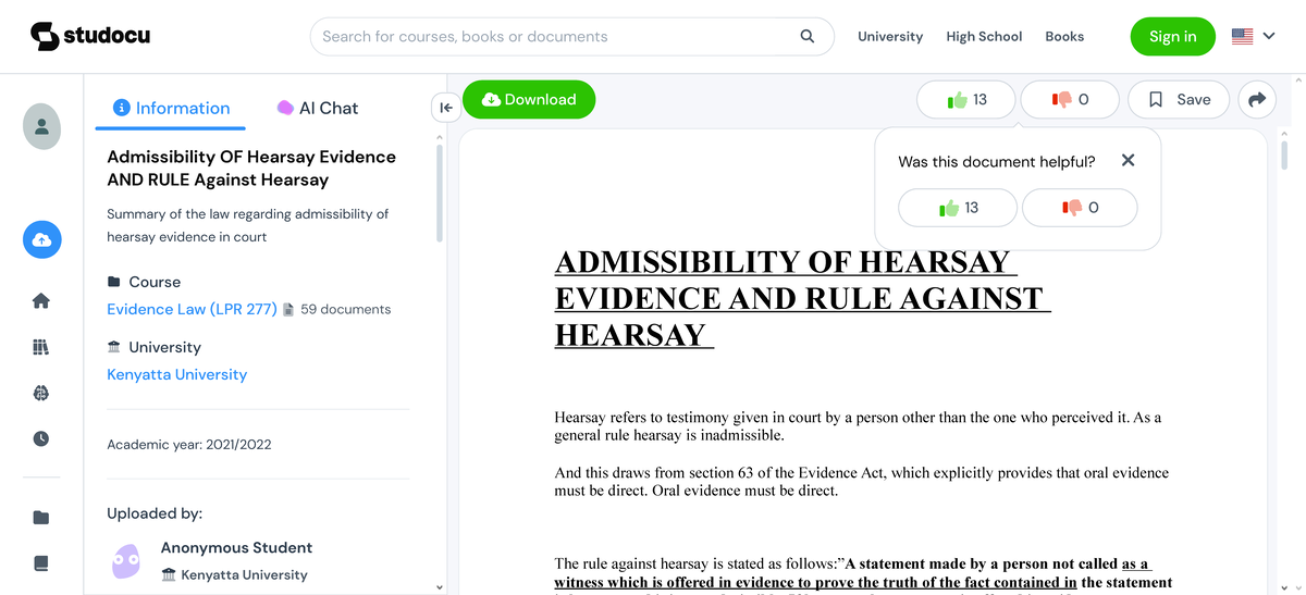 LPR 277 Final Exam Study Notes: Admissibility of Hearsay Evidence - Studocu