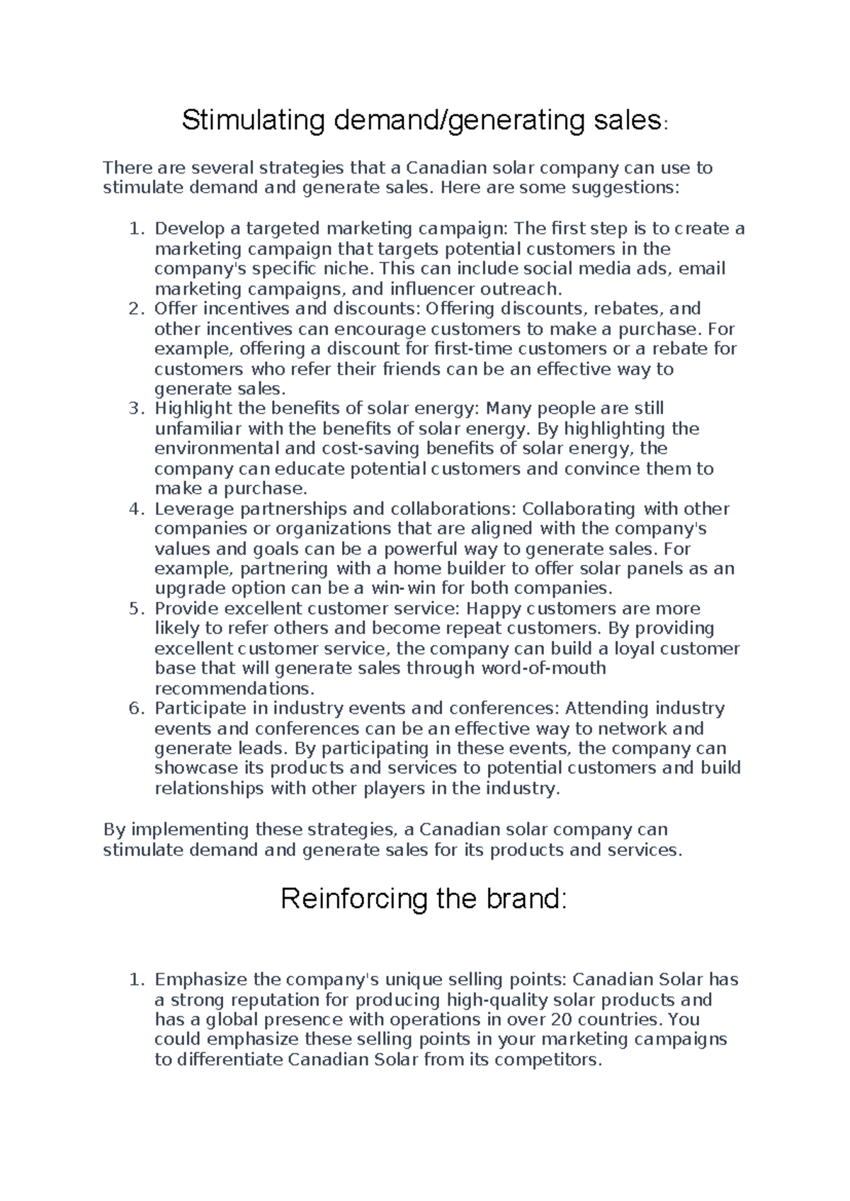 Strategies to Stimulate Demand for Canadian Solar Products - Studocu
