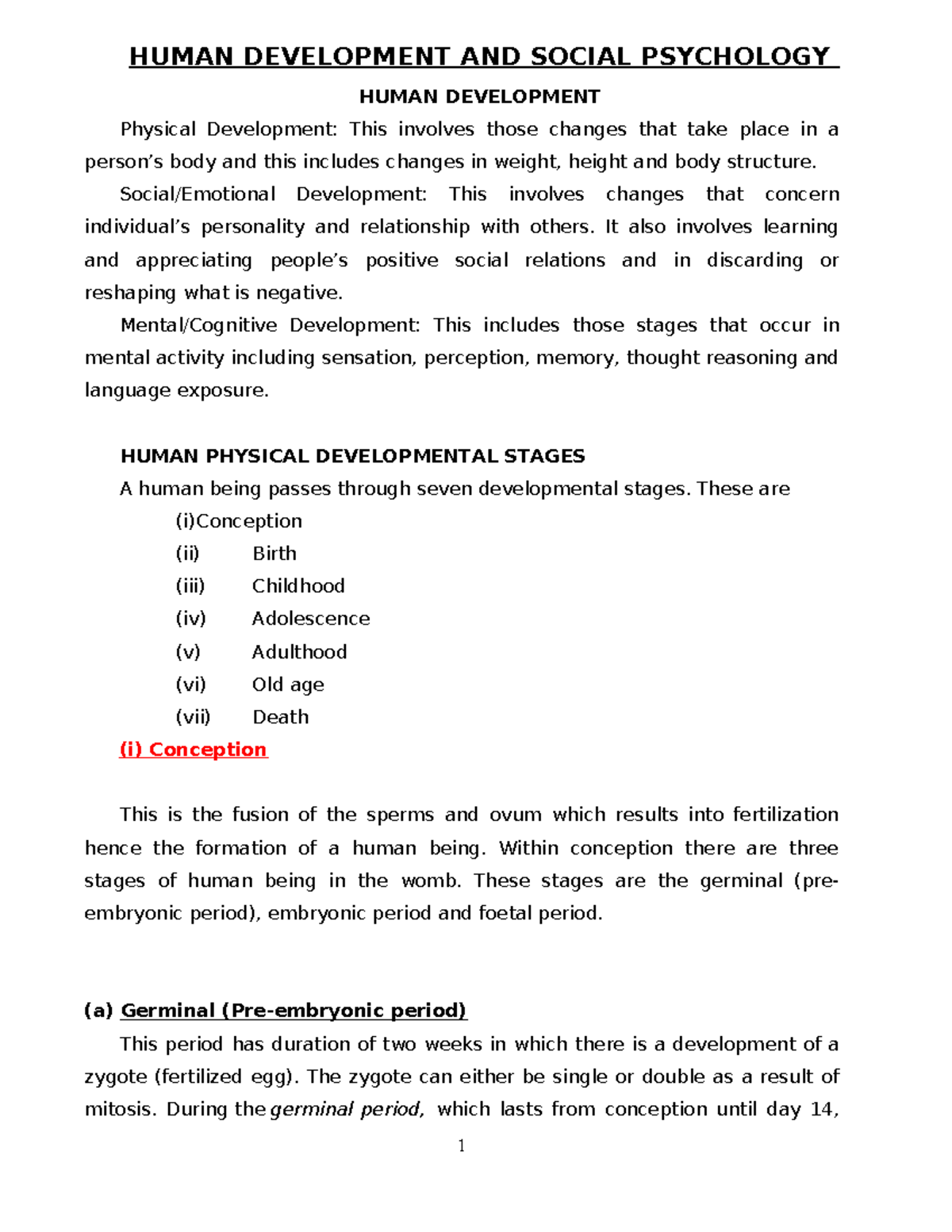 HUMAN DEVELOPMENT & SOCIAL PSYCHOLOGY NOTES (Psy 101) - Studocu