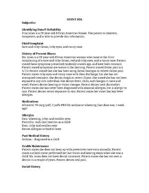 Neuro Soap Note - SUBJECTIVE DATA Identifying Data & Reliability Ms ...