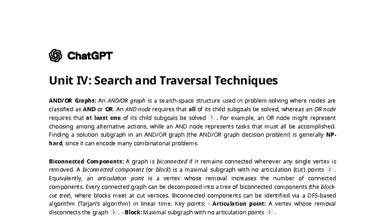 Unit IV: Search and Traversal Techniques in Graphs - Studocu