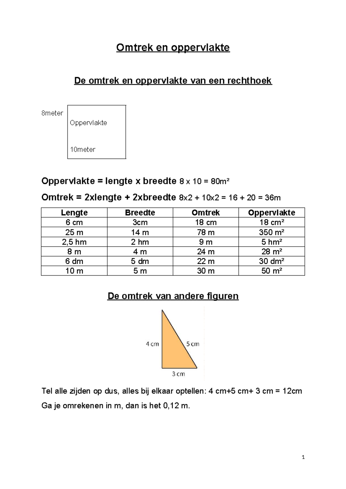 Omtrek en Oppervlakte van Rechthoeken en Cirkel - Wiskunde 101 ...