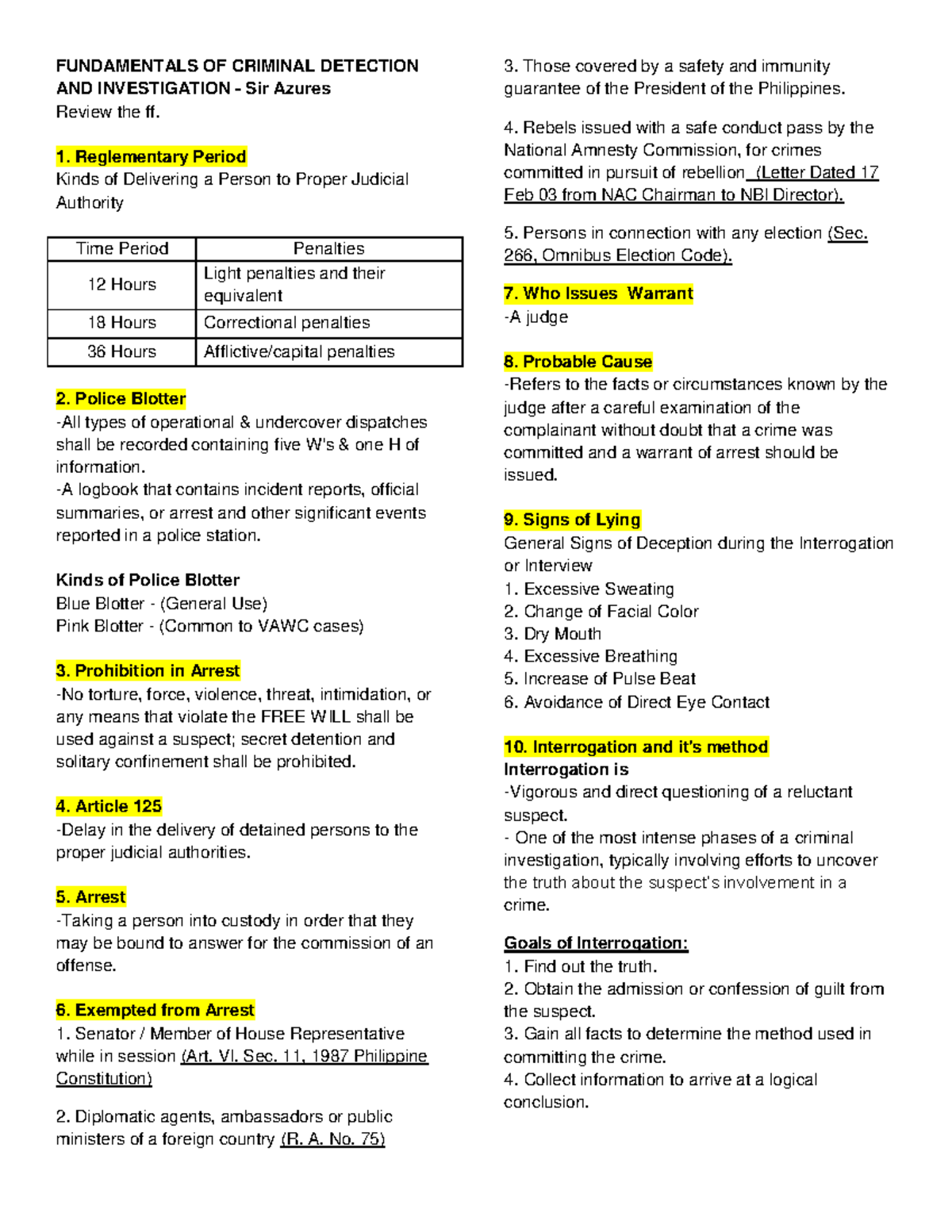 CDI-1-Fundamentals of Criminal Detection: Review Notes - Studocu