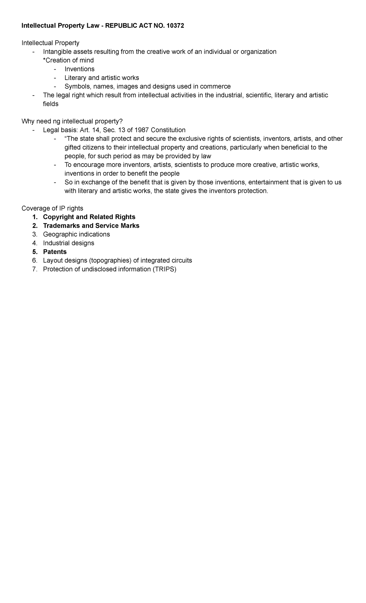 IP LAW - Notes on Republic Act No. 10372 and Intellectual Property ...