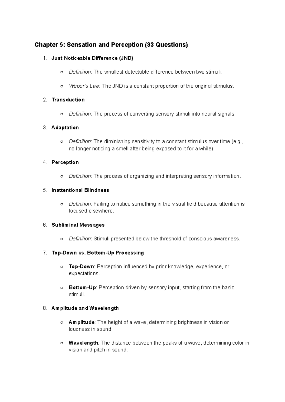 Psychology Exam 2 Study Guide: Sensation, Perception, Learning & Memory ...