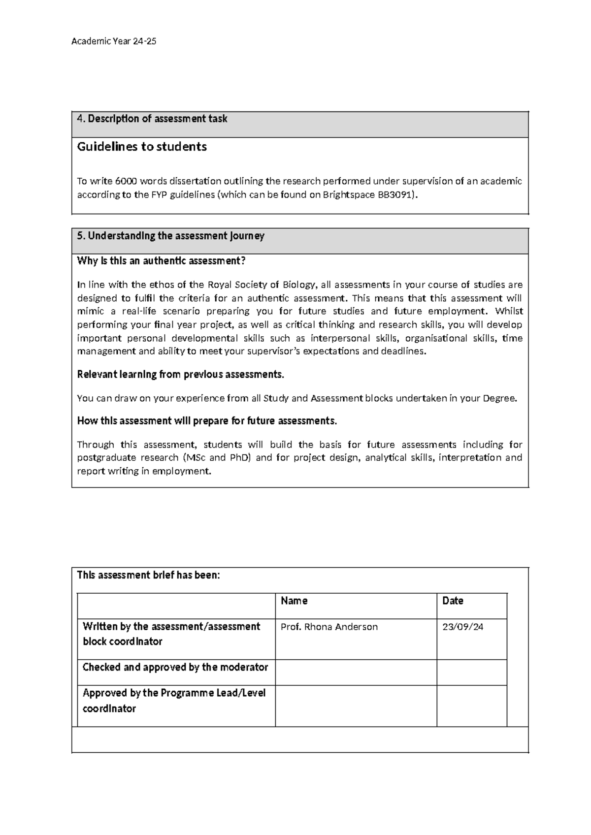 BB3091 Final Year Project Dissertation Assessment Guidelines - Studocu