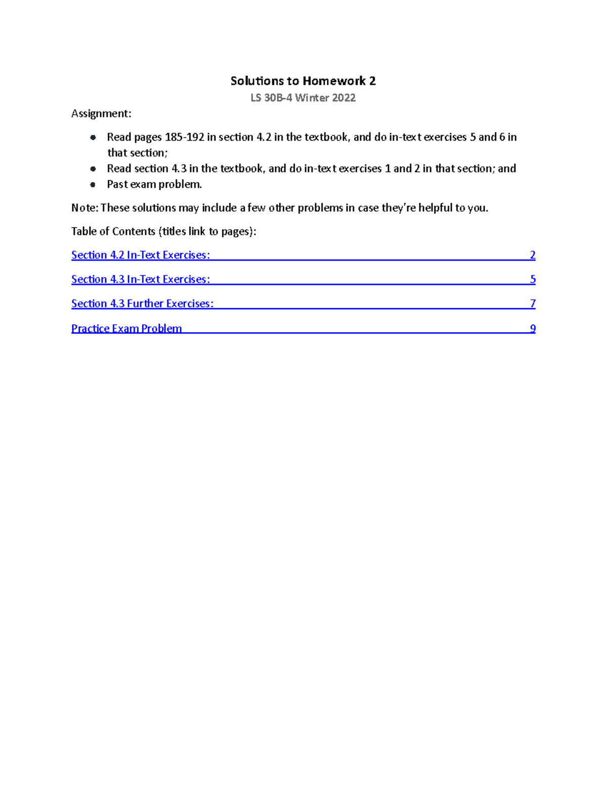 Solutions to Homework 2b for LS 30B at UCLA - Solu ons to Homework 2 LS ...