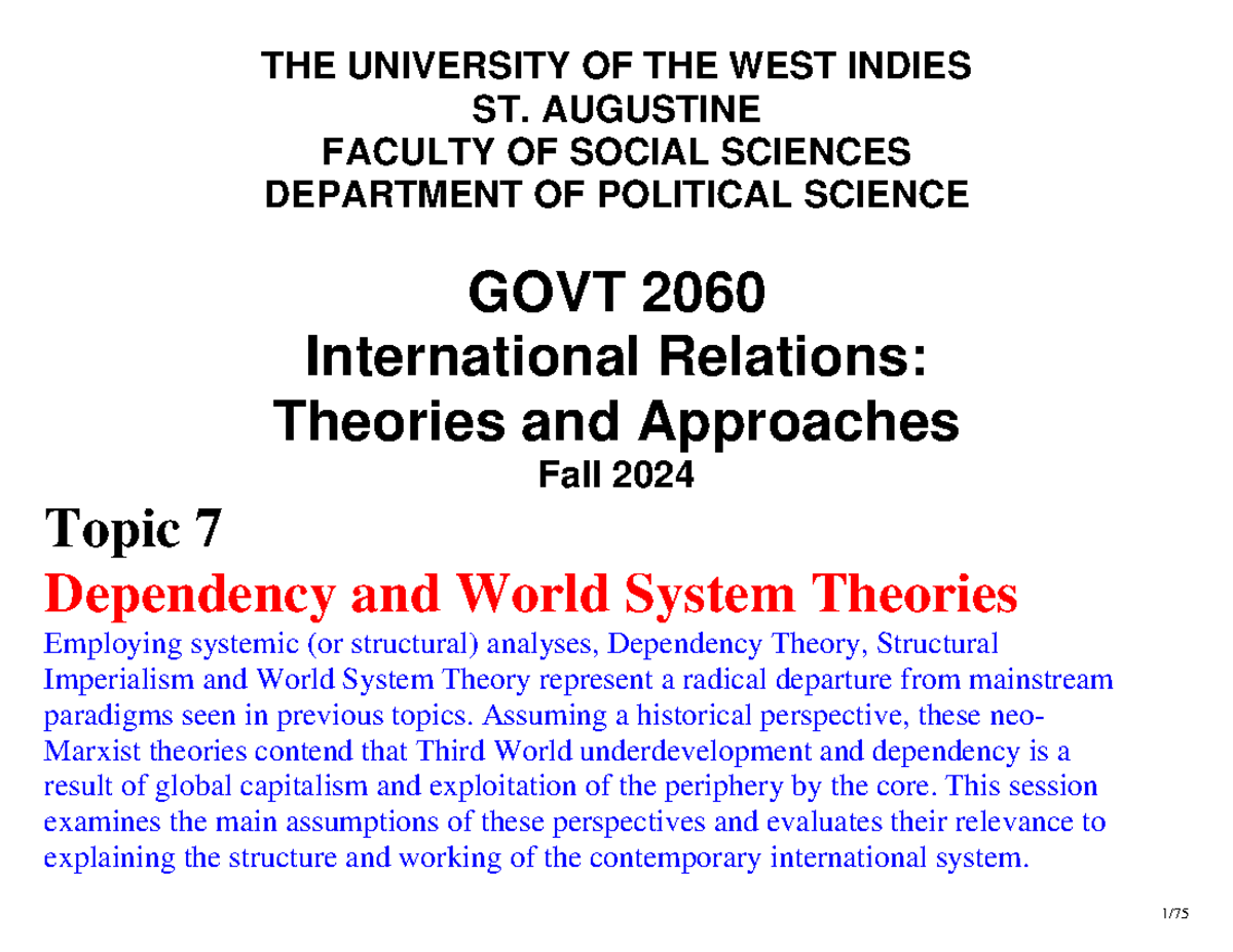 GOVT 2060 Fall 2024: Dependency and World System Theories Overview ...