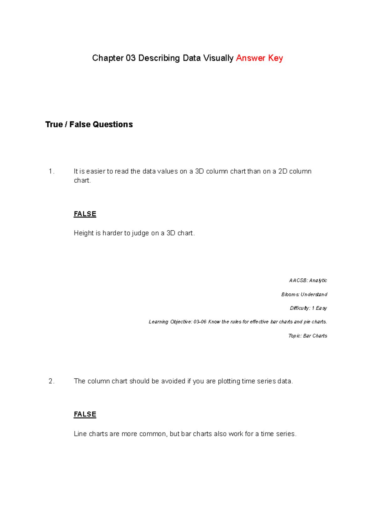 Chapter 03 Visual Data Representation: True/False Answer Key - Studocu
