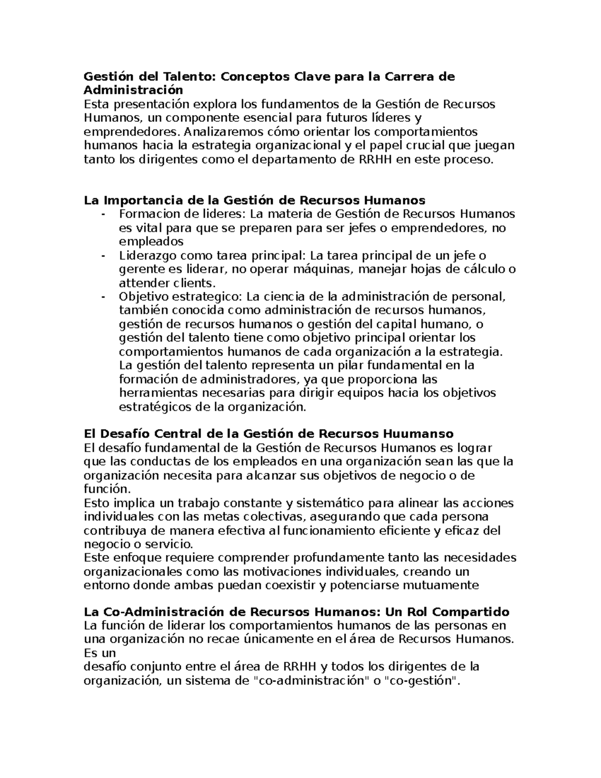 Gestión del Talento en RRHH: Fundamentos y Estructura del Sistema - Studocu