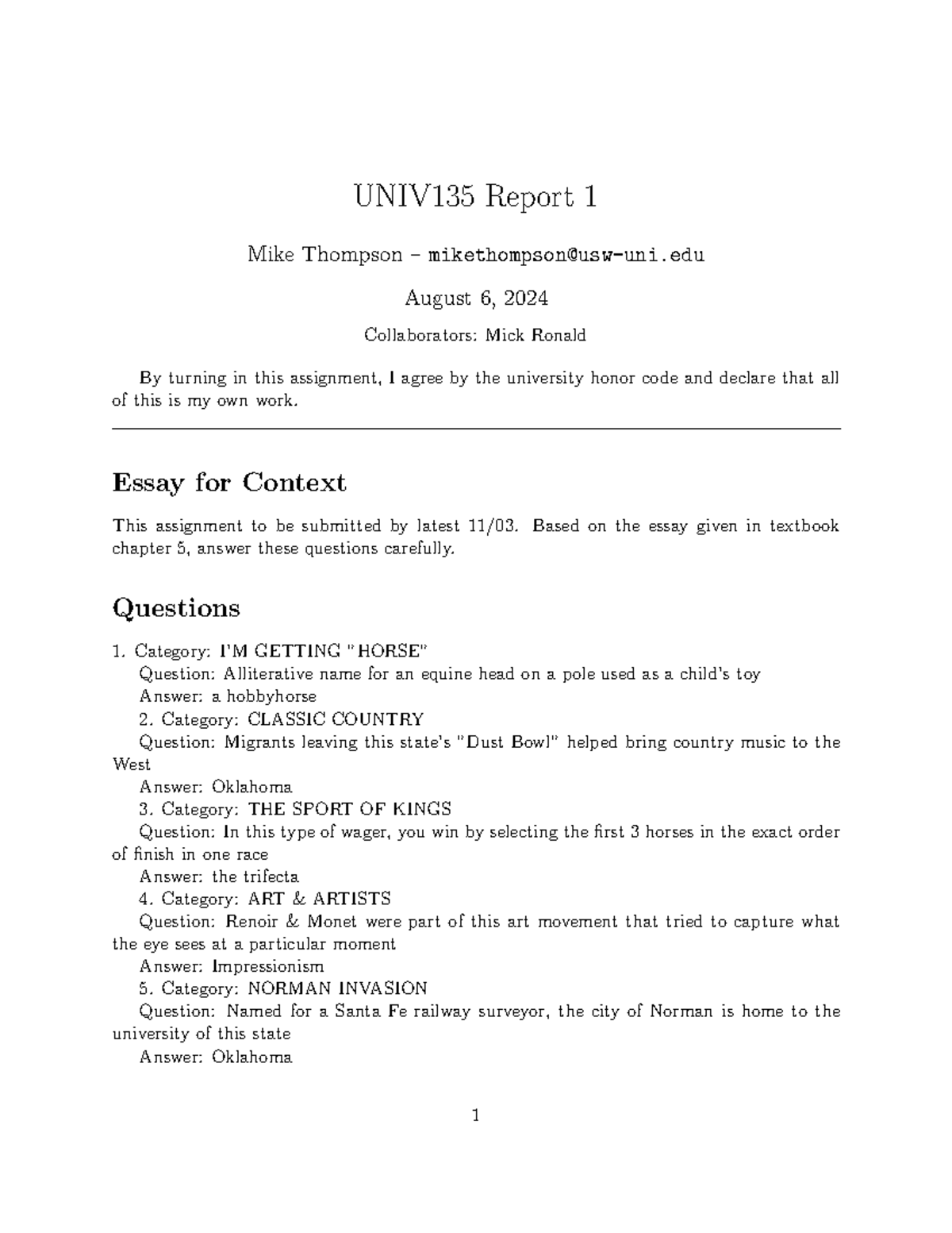 UNIV135 Essay Notes: Context and Questions Analysis - Studocu