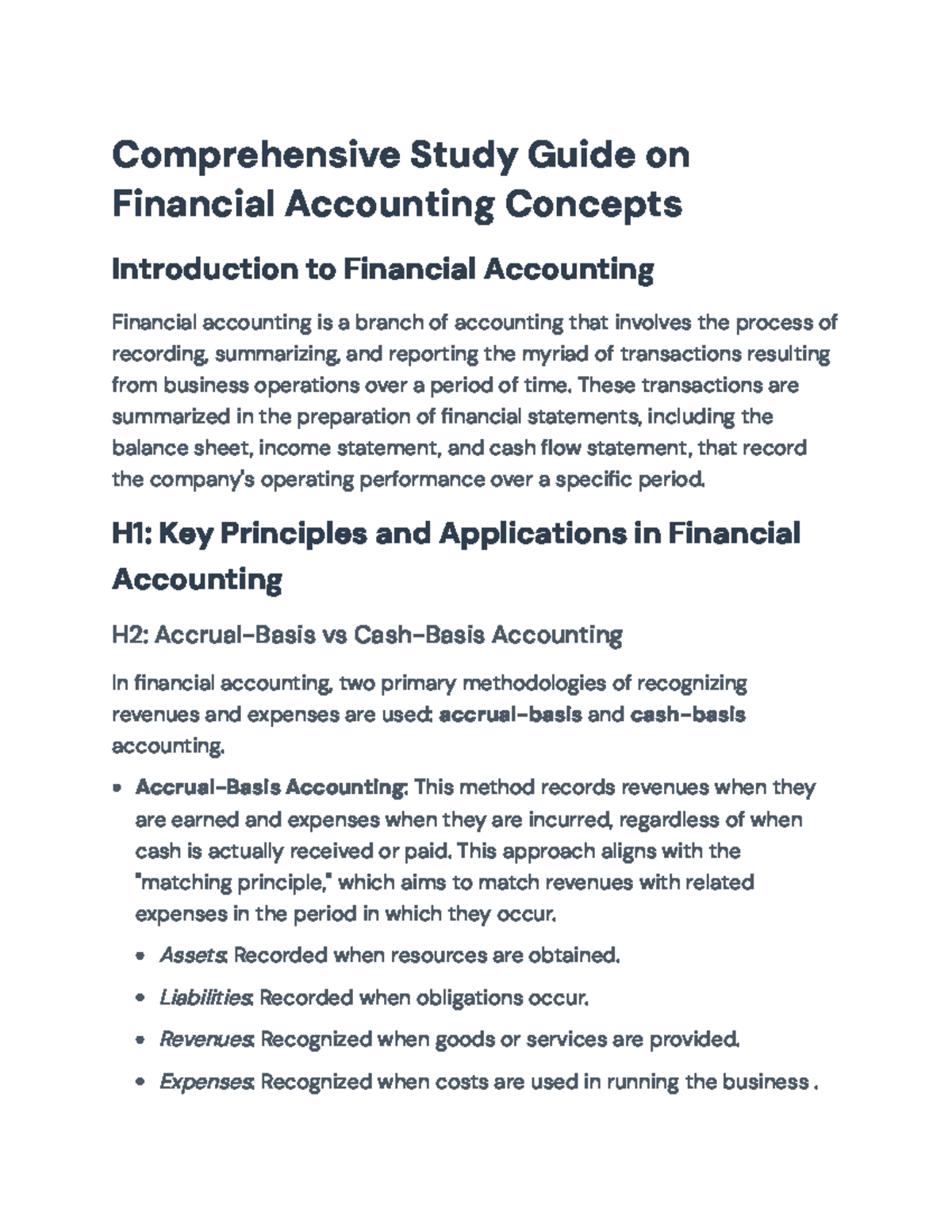 Comprehensive Study Guide on Financial Accounting Concepts (ACC 101 ...