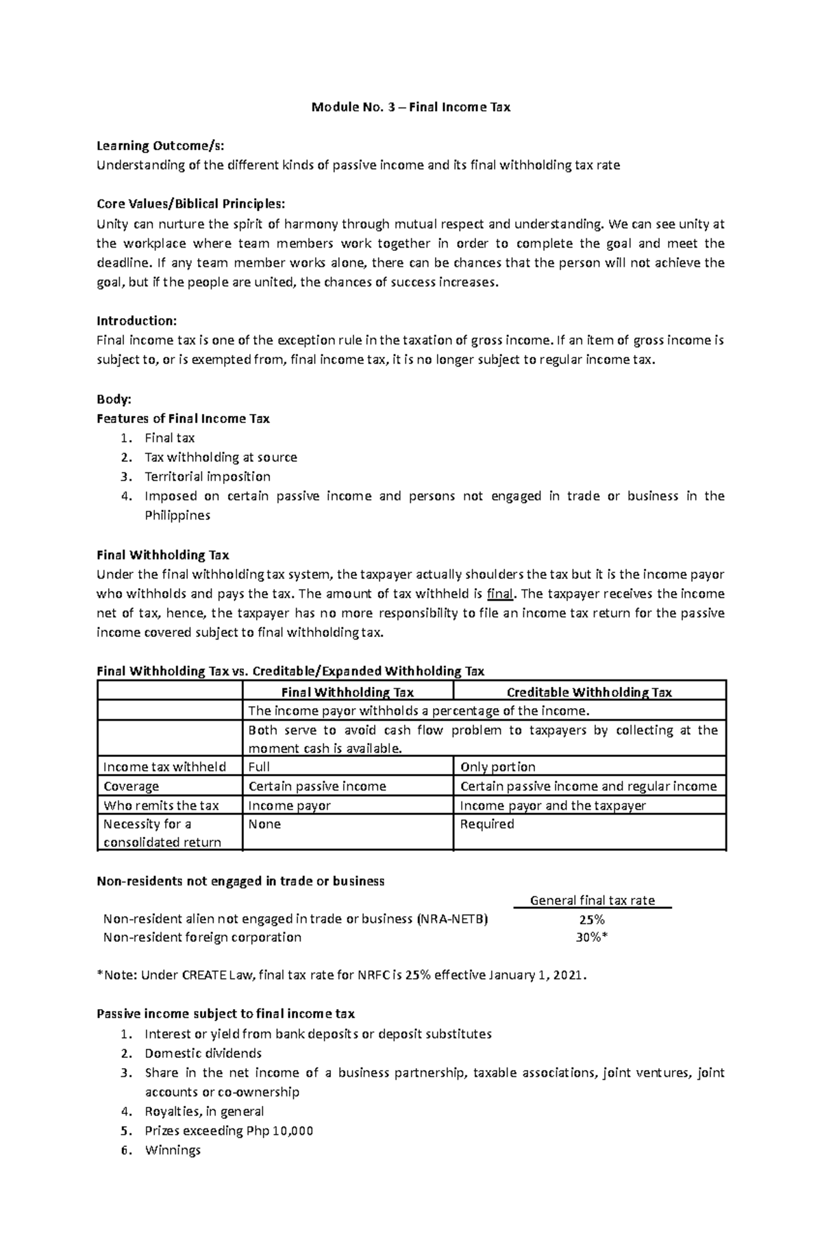 Module 3 Final Exam: Understanding Final Income Tax & Withholding Rates ...