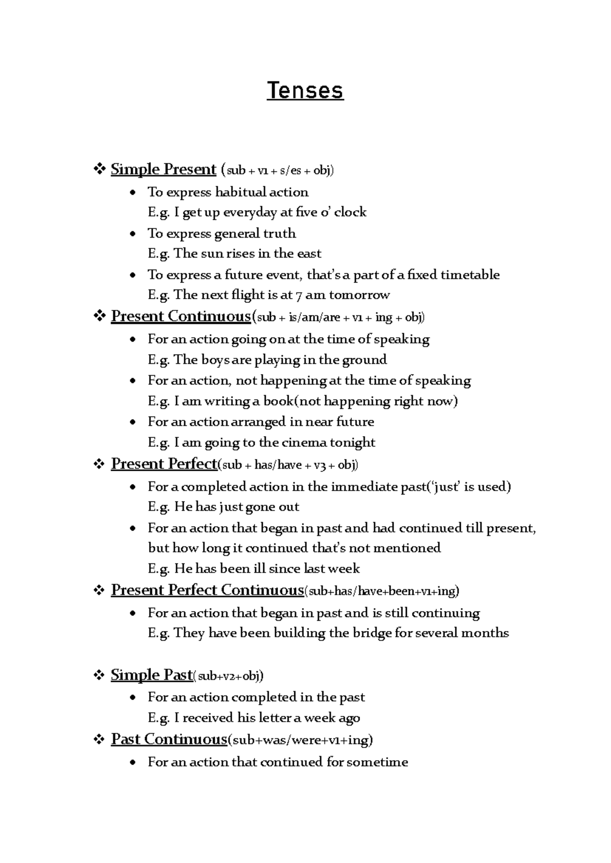 Tenses Overview: Key Notes on Simple Present, Continuous, and Perfect ...
