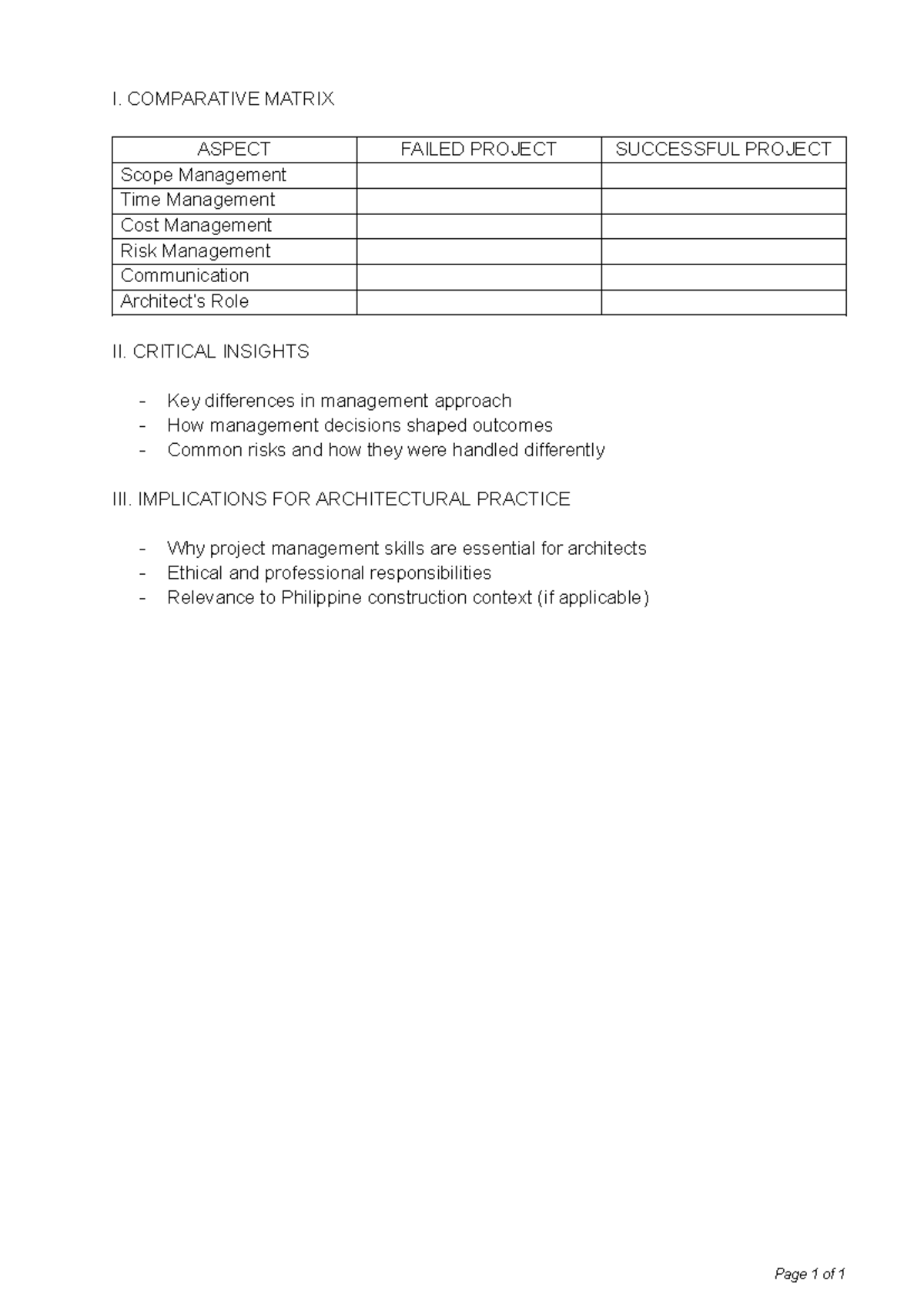 Prelim 3 Comparative Analysis - I. COMPARATIVE MATRIX ASPECT FAILED ...
