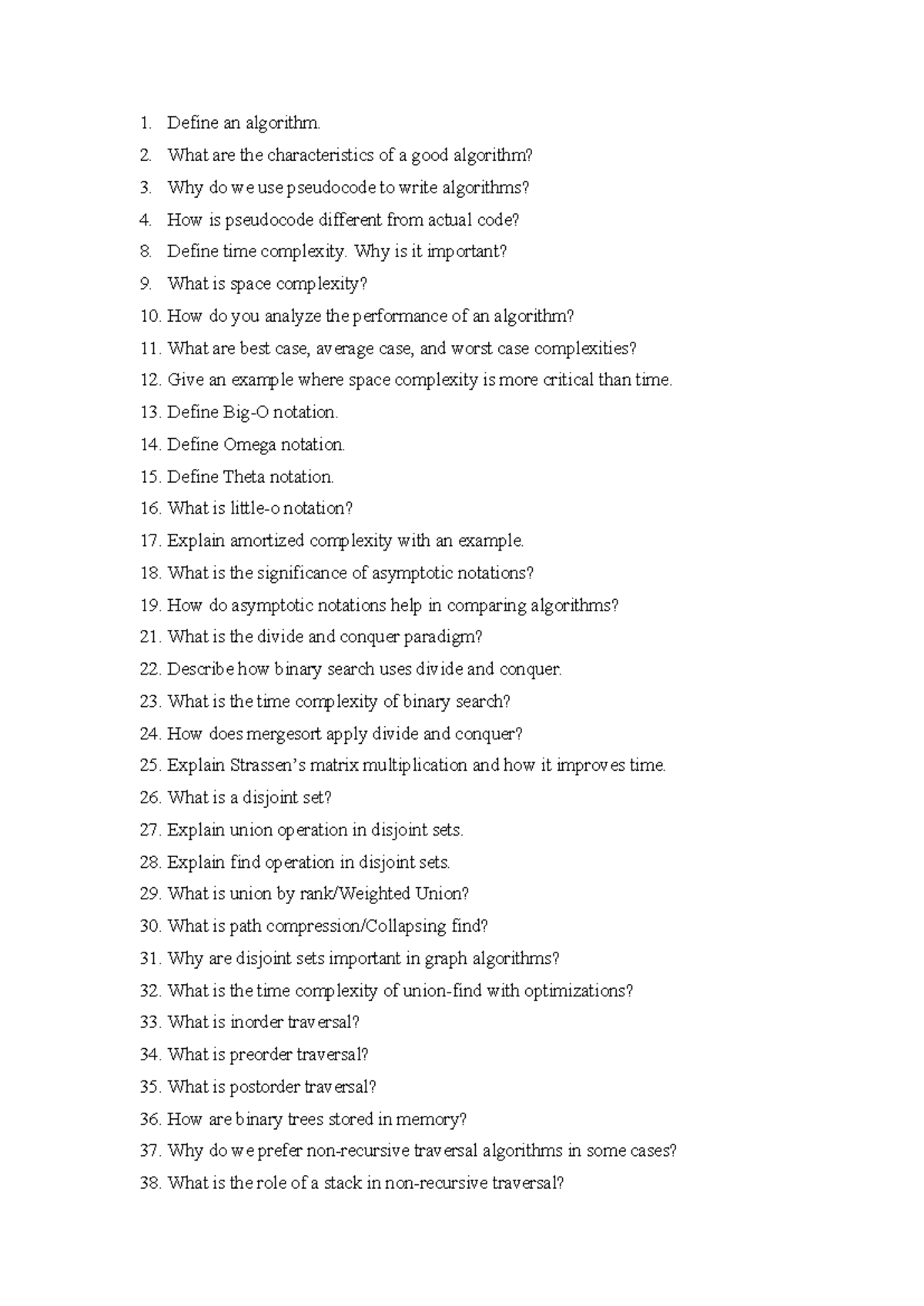 Viva Questions on Algorithms and Complexity Analysis (CS101) - Studocu