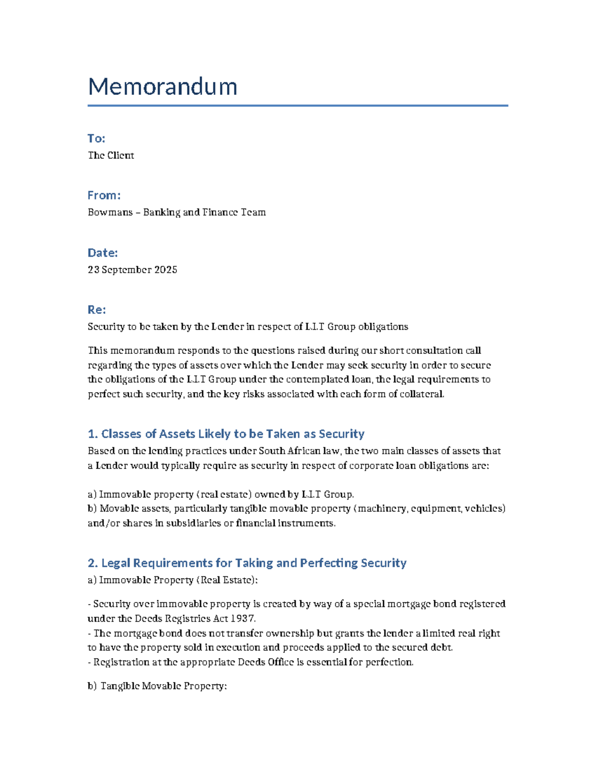L.B.F 2025: Security Memo on L.I.T Group Loan Obligations - Studocu