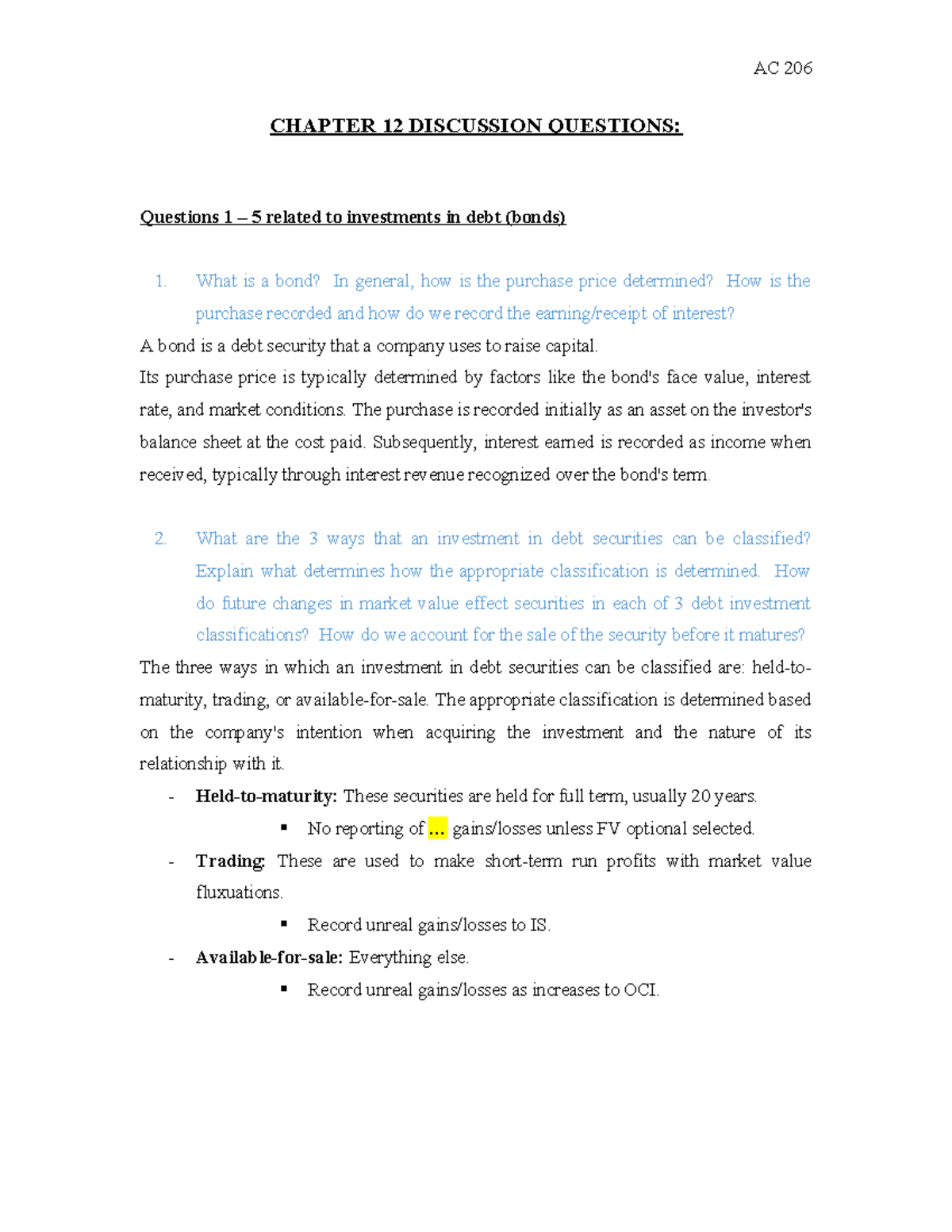 IA Chapter 12 Investment Debt Analysis Questions - Studocu