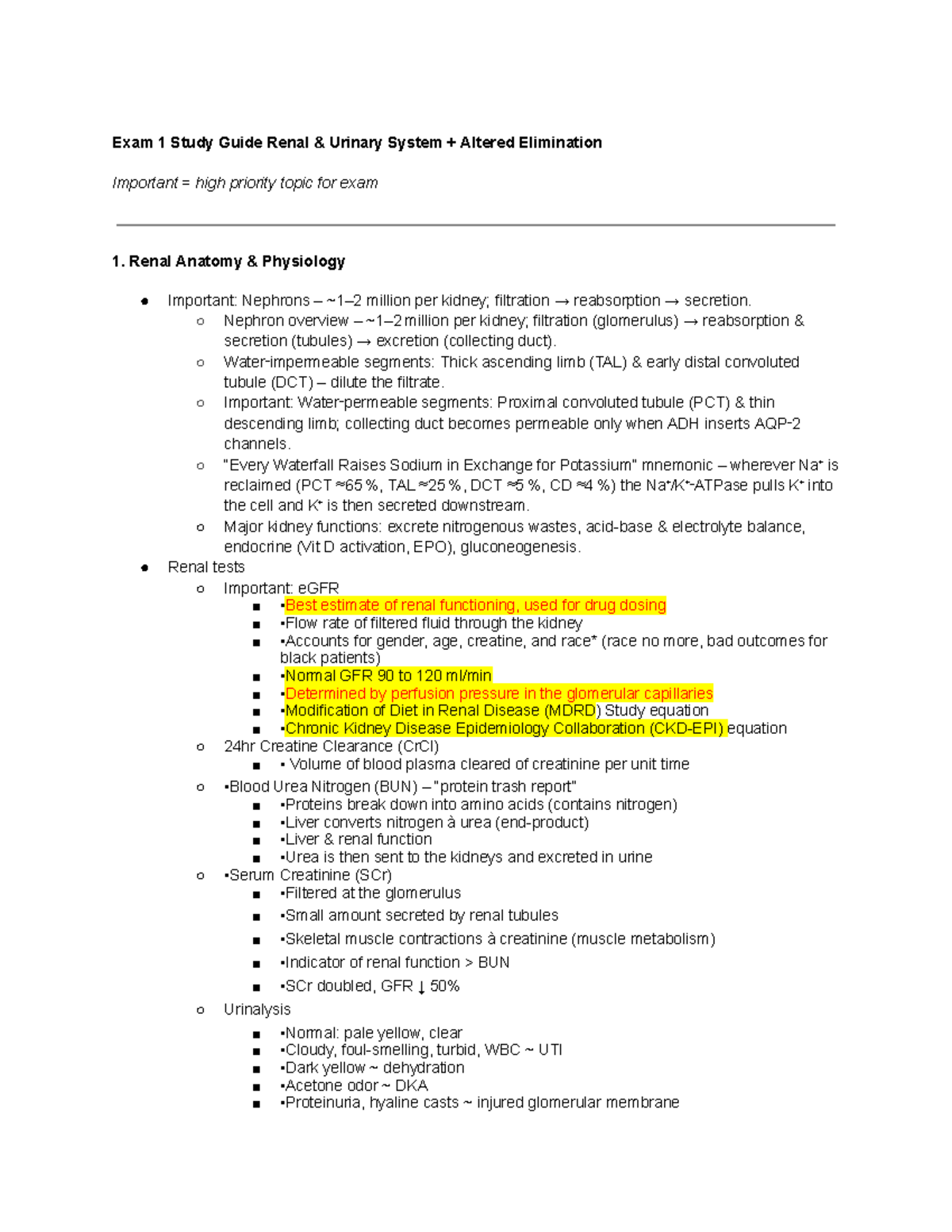 Patho Pharm Exam 1 GU Study Guide: Key Concepts & Important Topics ...