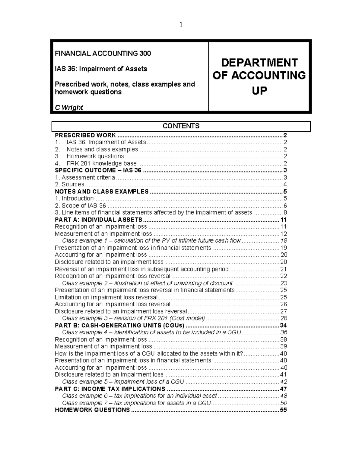 IAS 36: Impairment of Assets - Class Notes & Homework Questions 2024 ...