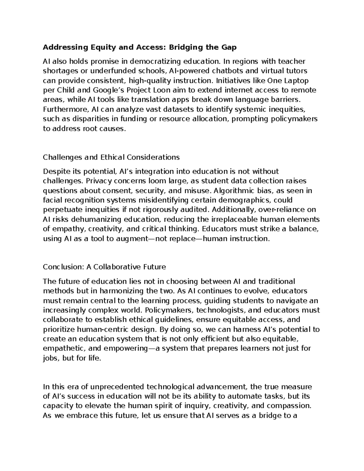 AI in Education: Bridging Equity and Access Challenges - Studocu