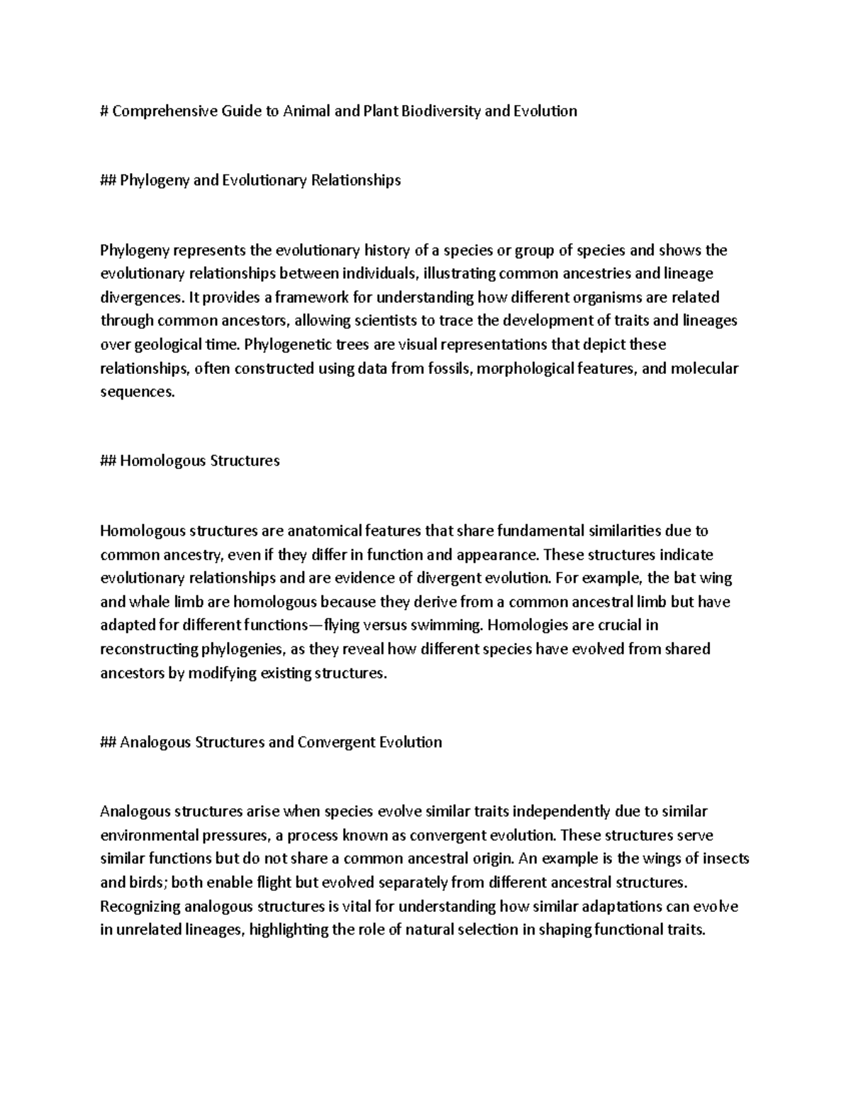 Comprehensive Study of Animal and Plant Biodiversity (BIO 101) - Studocu