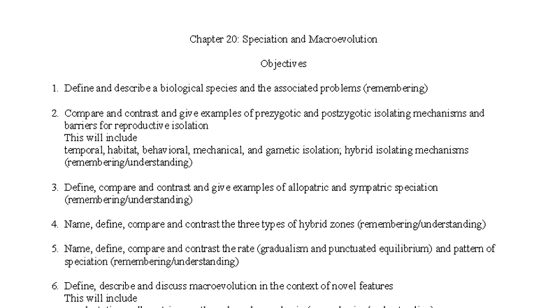 Chap 20-SP23: Speciation & Macroevolution Lecture Notes - Studocu