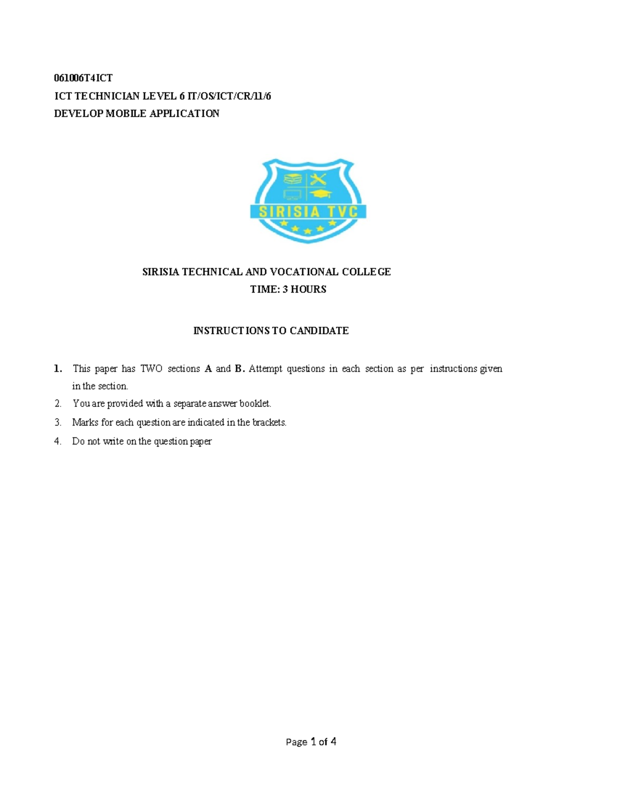 061006T4ICT Mobile App Development Exam - Level 6 Guide - Studocu