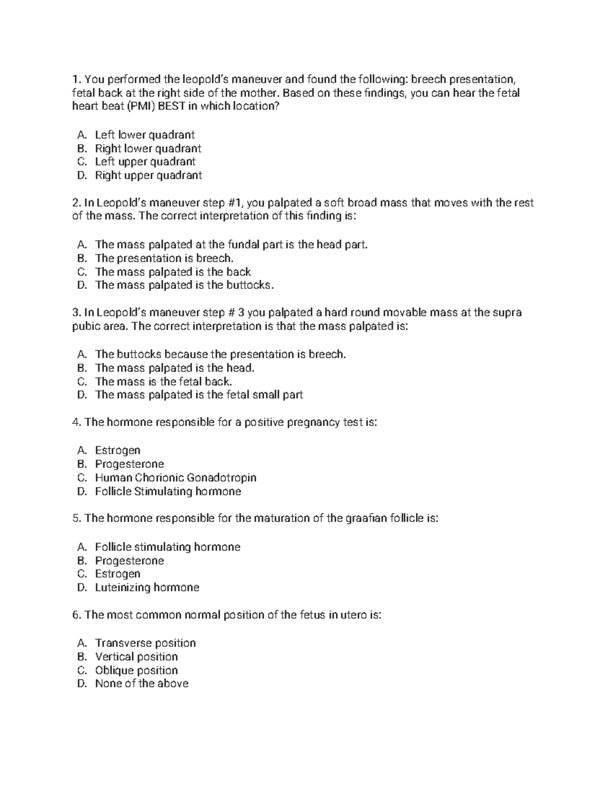 OB PE 4 - Comprehensive OB Practice Test Questions and Answers - Studocu