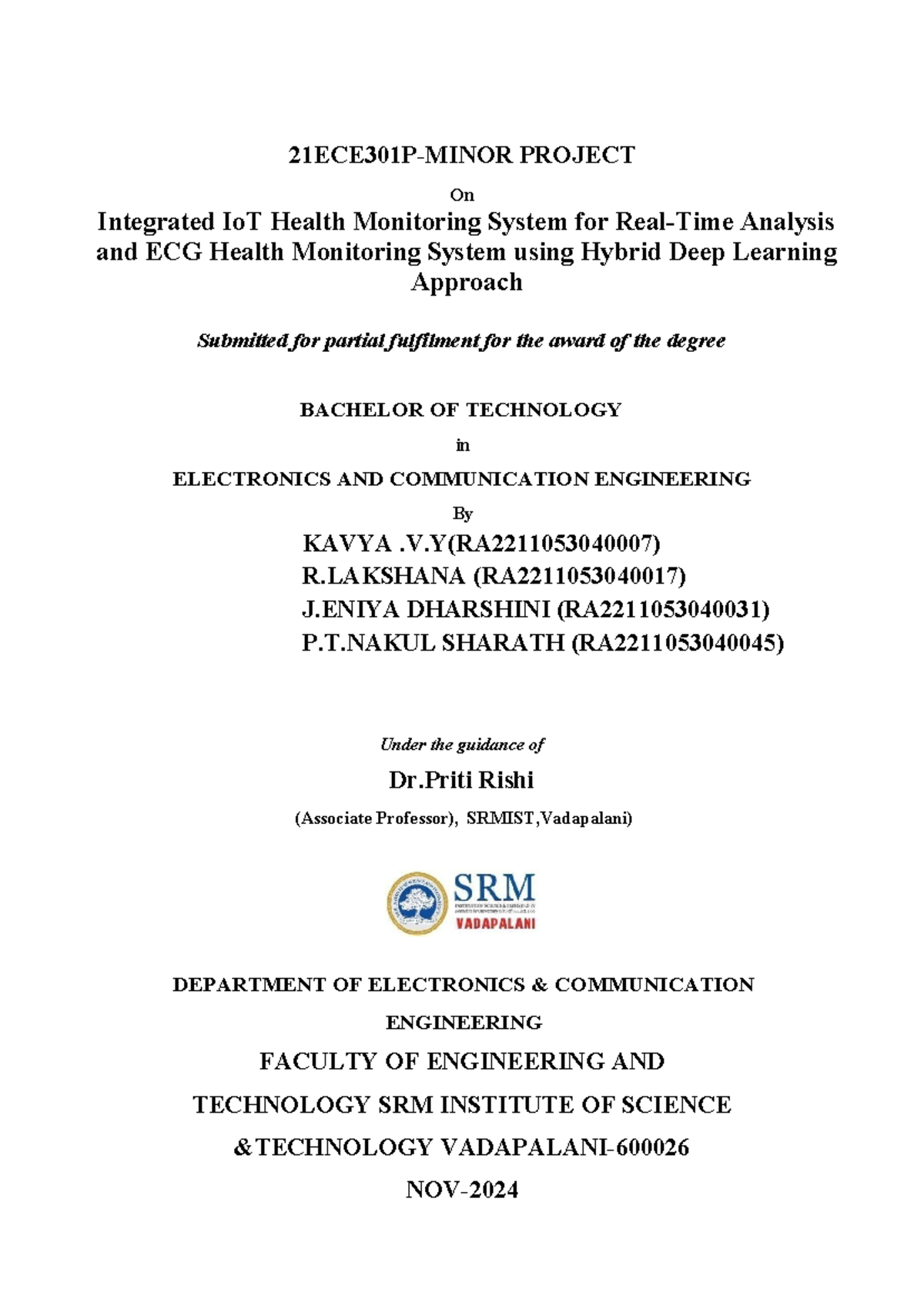 Harsha mmit report - important - 21ECE301P-MINOR PROJECT On Integrated ...