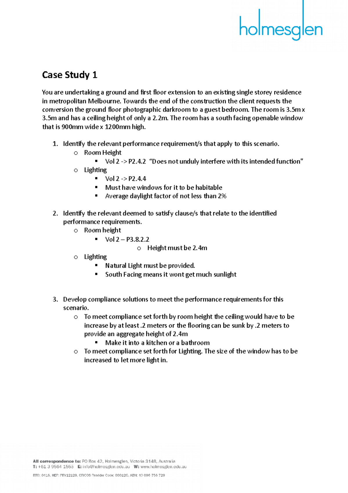 Case Study 1: Low Rise Building Extensions - CPCCBC4001A - Studocu