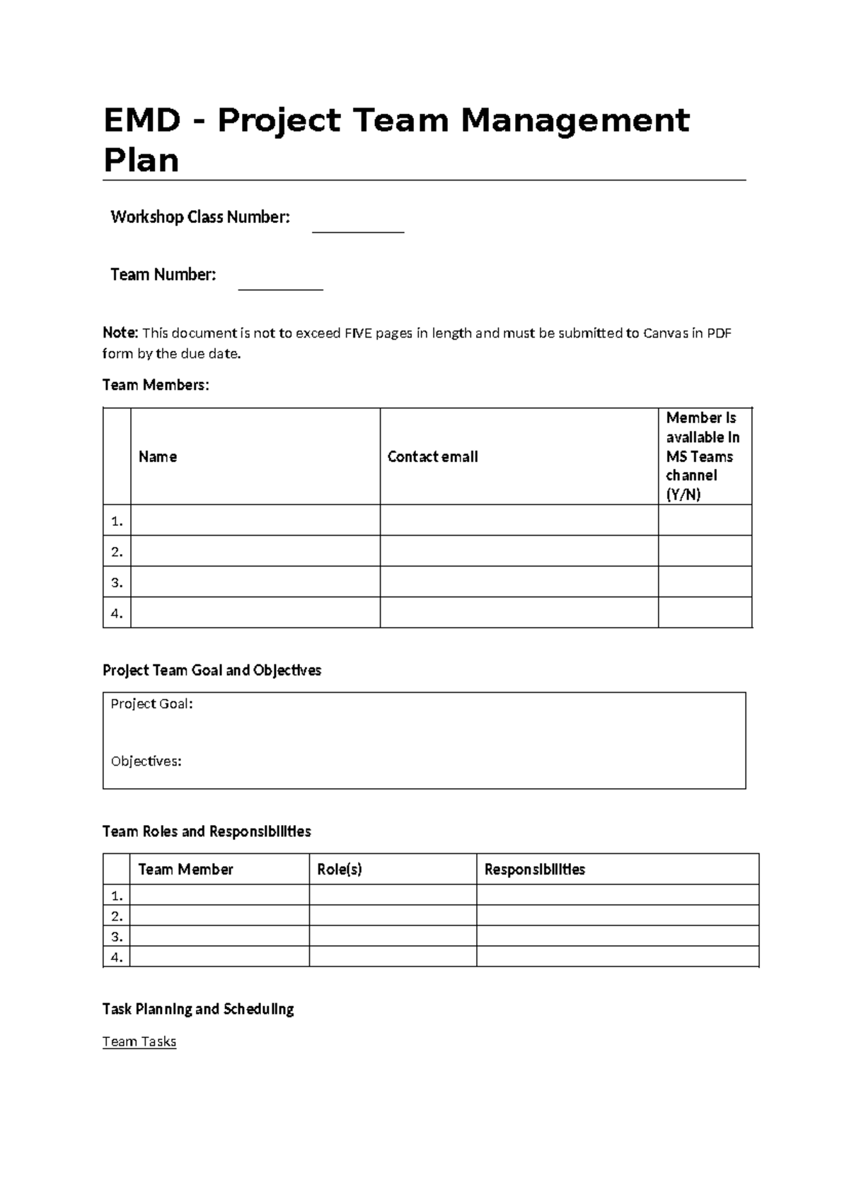 EMD Project Team Management Plan Workshop Guide - Studocu