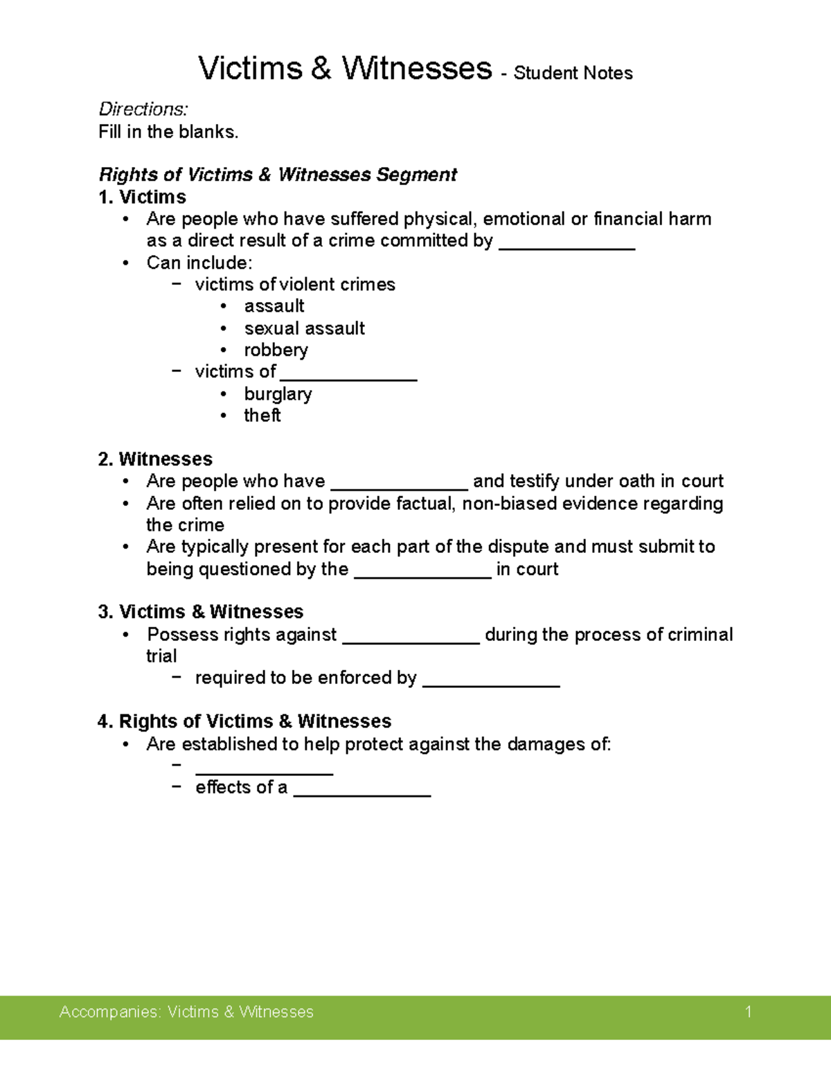 Victims & Witnesses Rights: Student Notes Overview - Studocu