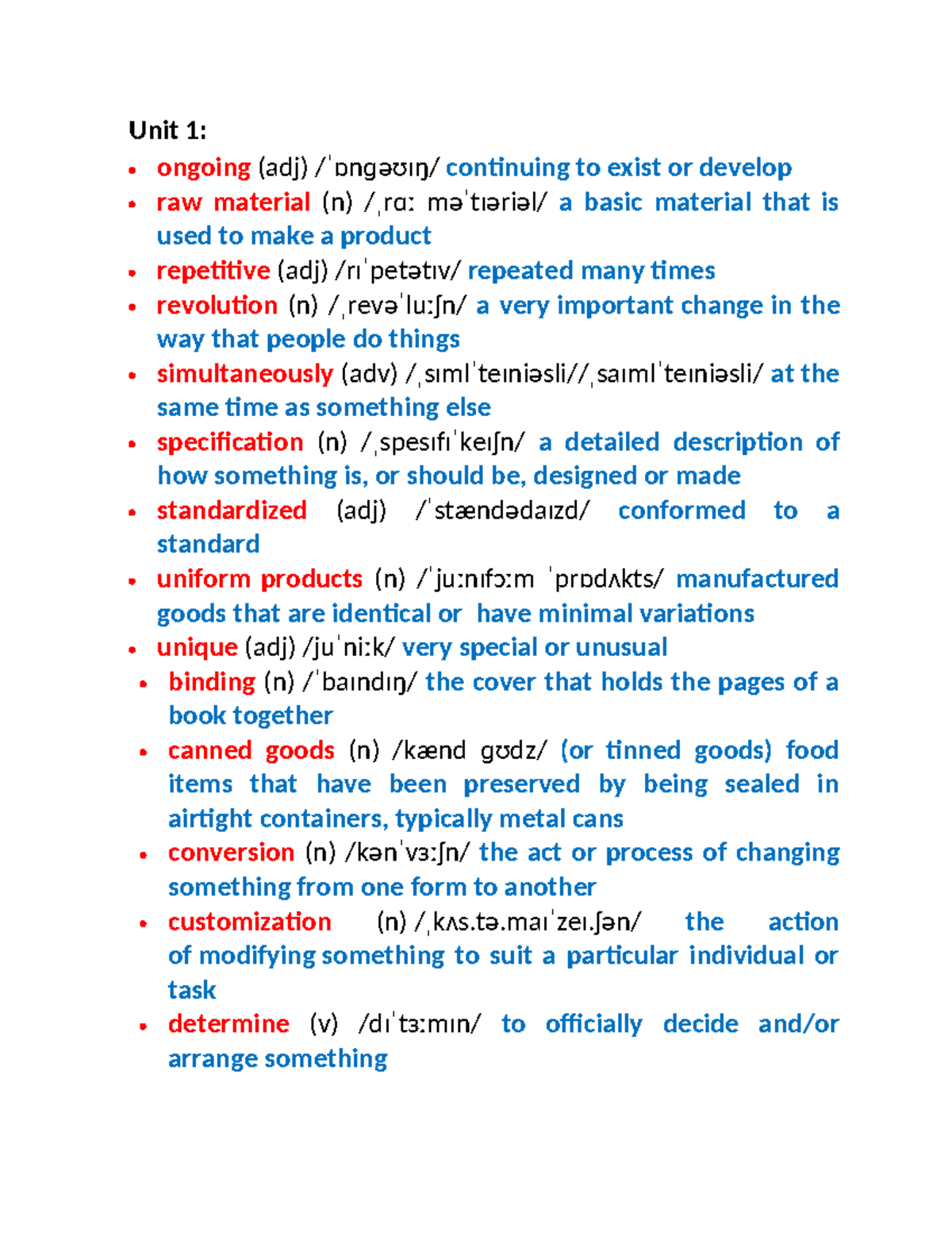 COB2-Important Vocabulary Terms for COB 2 Course Units - Studocu