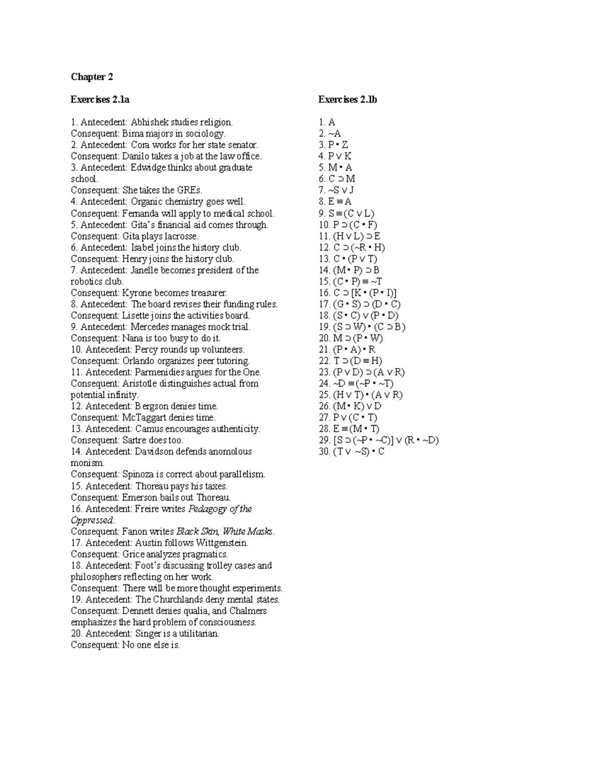 Chapter 2 Exercises Answers: Textbook Ex 2.1 to 2.3c - Studocu