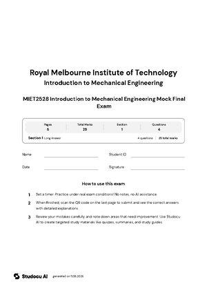 MIET 2528 - RMIT University - Introduction to Mechanical Engineering ...