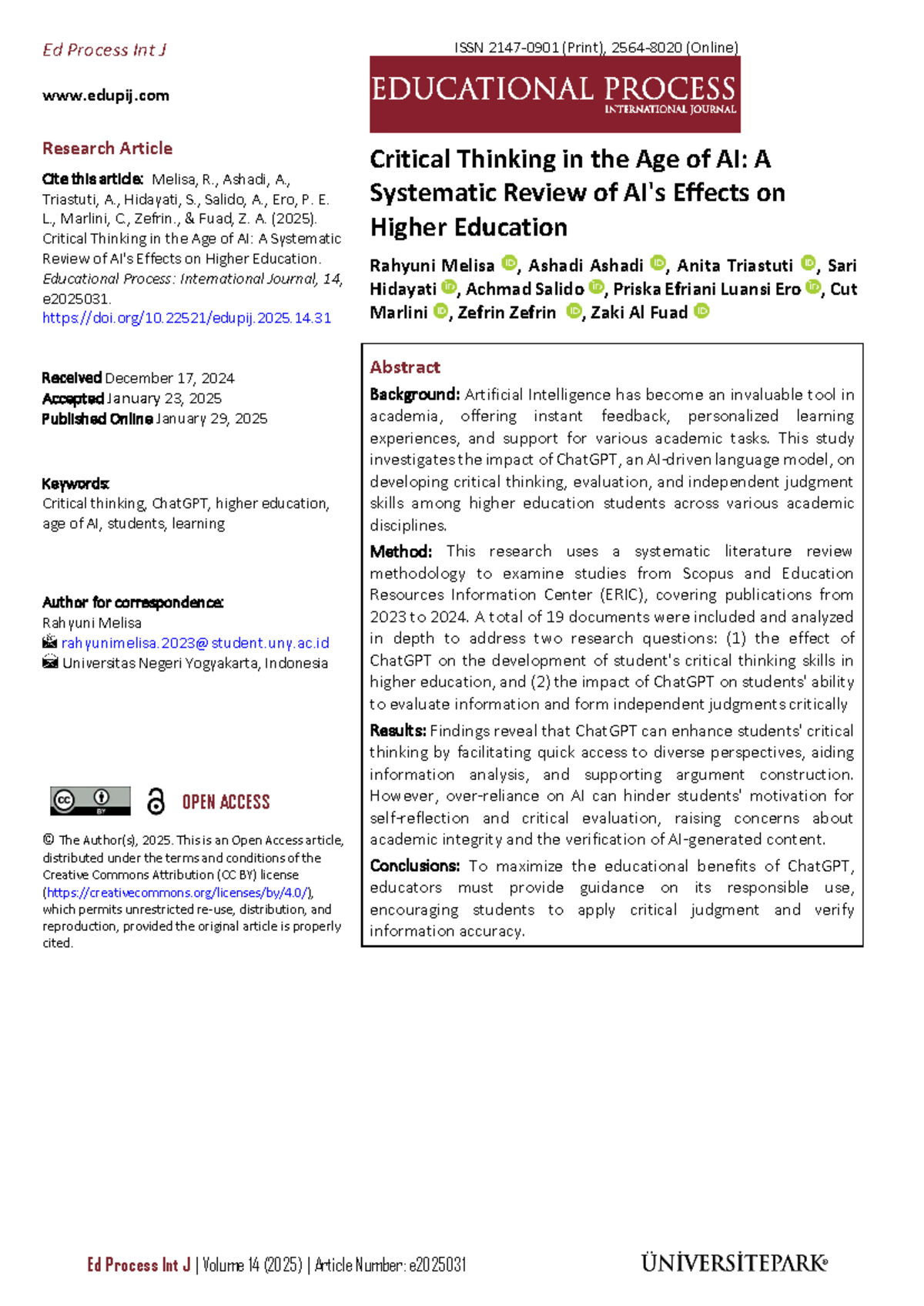 Critical Thinking in the Age of AI: Impacts on Higher Education (EDUC ...