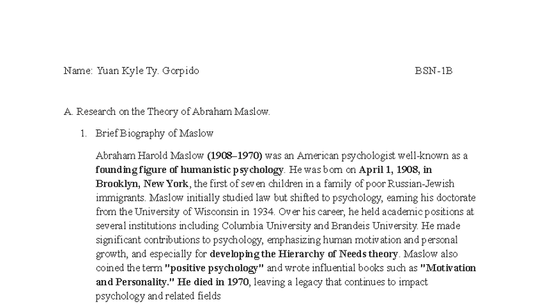 Finals Activity: Analyzing Maslow's Hierarchy of Needs in Case Study ...