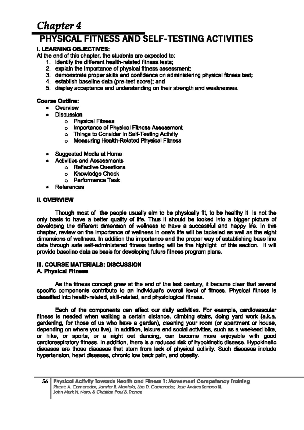 Chapter 4: Physical Fitness & Activities - Learning Objectives (PE101 ...