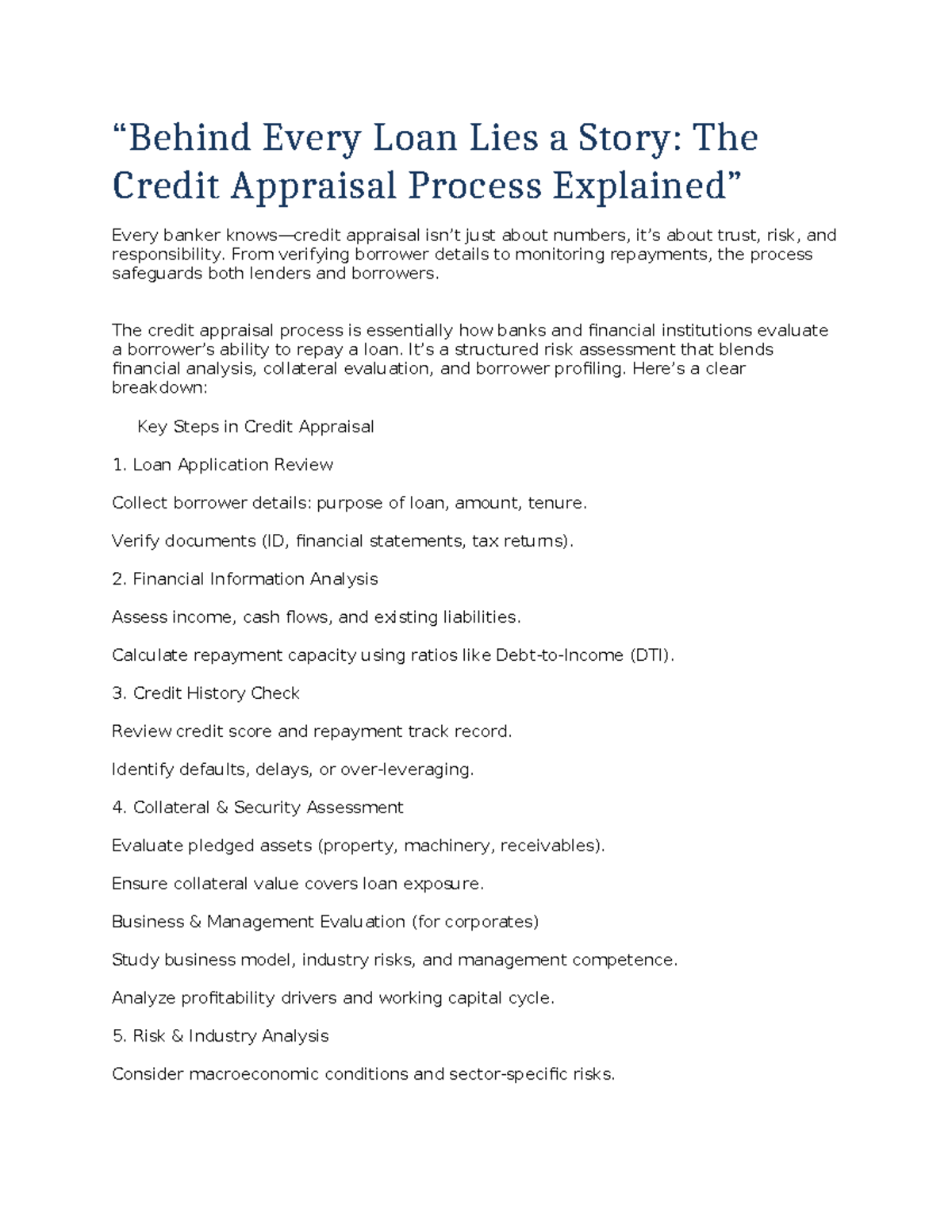 Credit Appraisal Process: Understanding the 8 Key Steps - Studocu