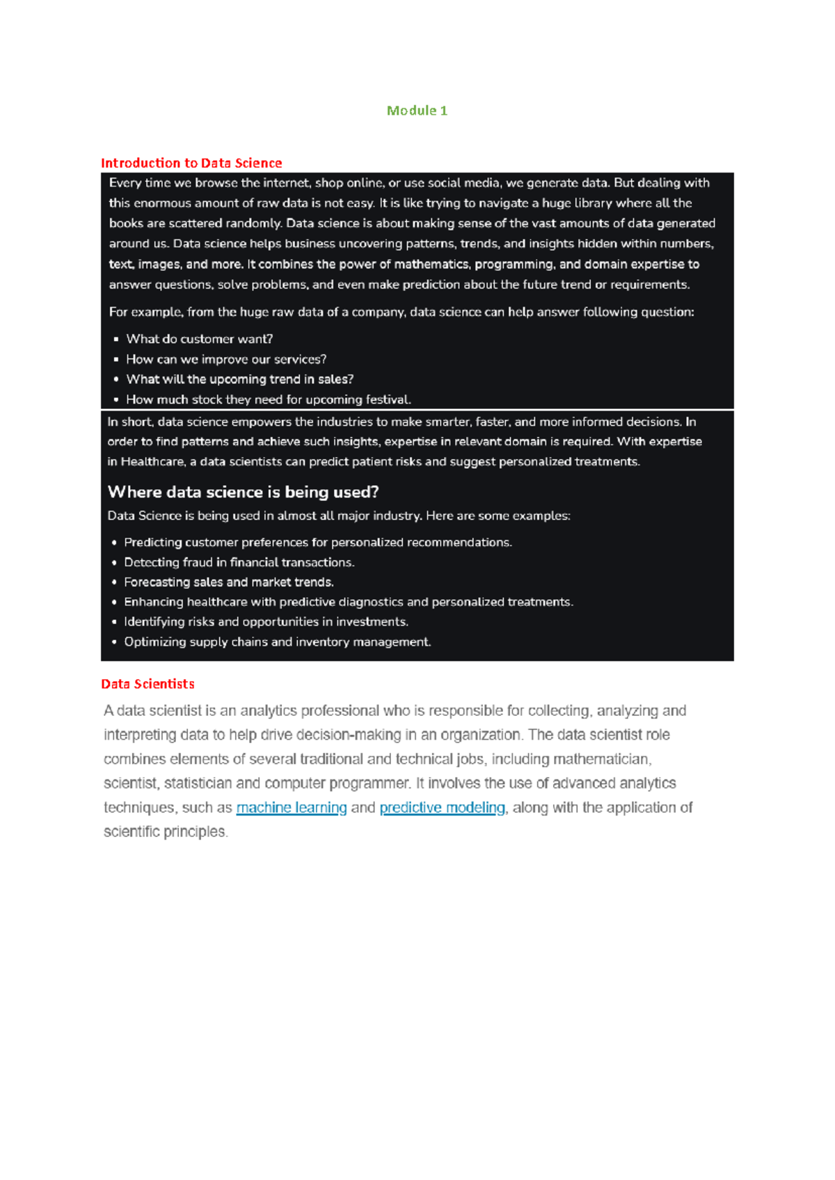 Module 1 - Computer science mathematics - Module 1 Introduction to Data ...