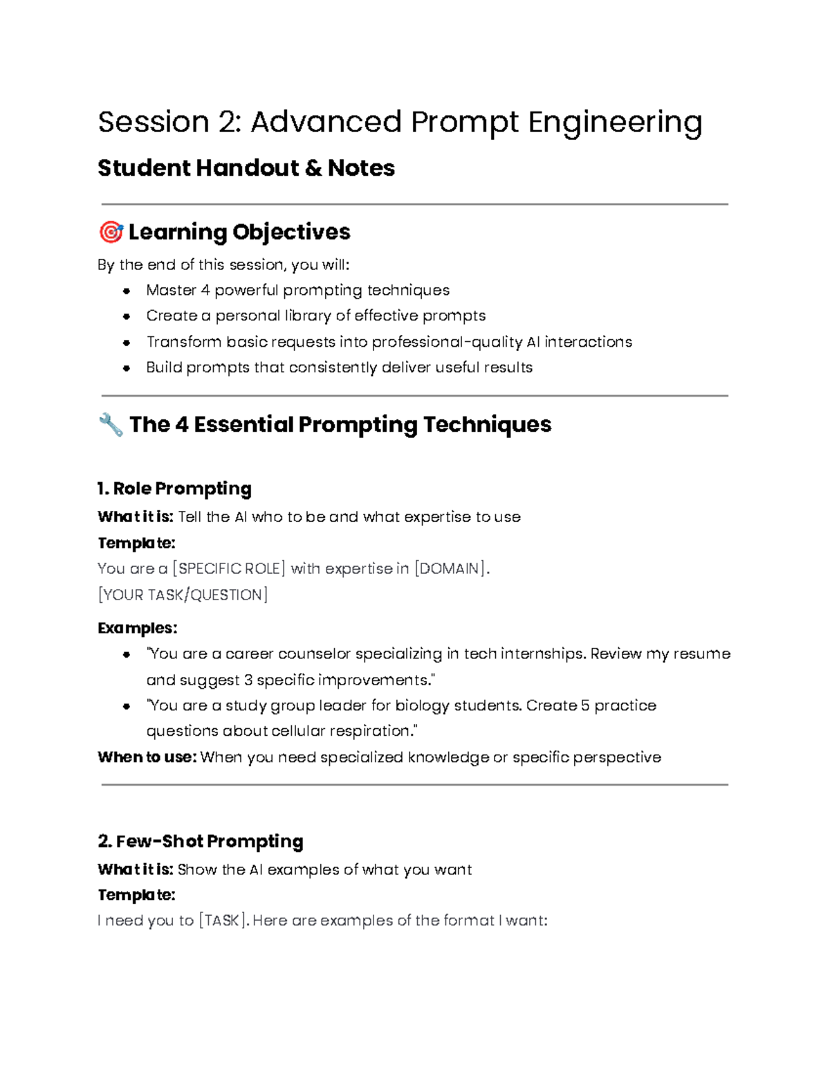 Session 2: Advanced Prompt Engineering Techniques & Tips - Studocu