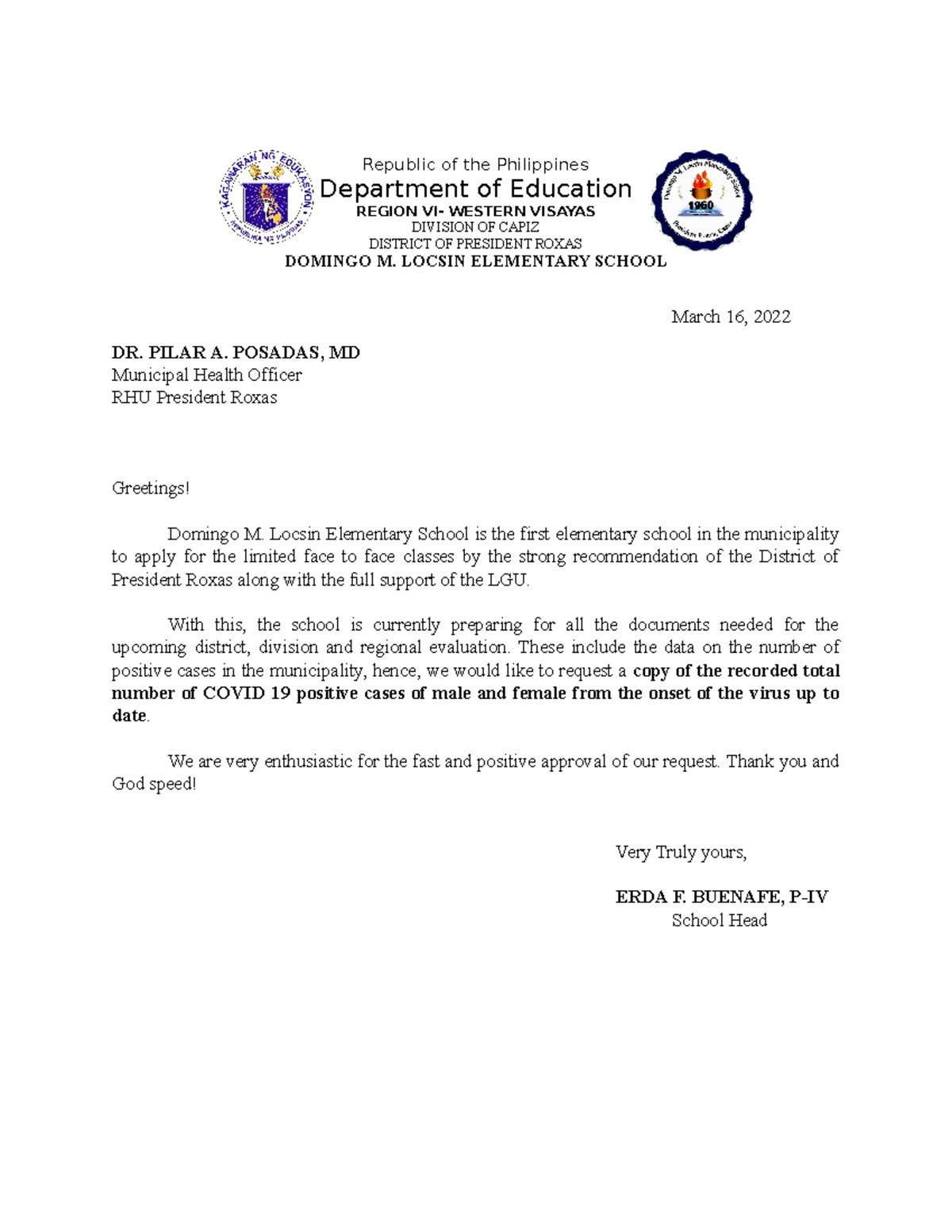 RHU- Letter- Request - Republic of the Philippines Department of ...