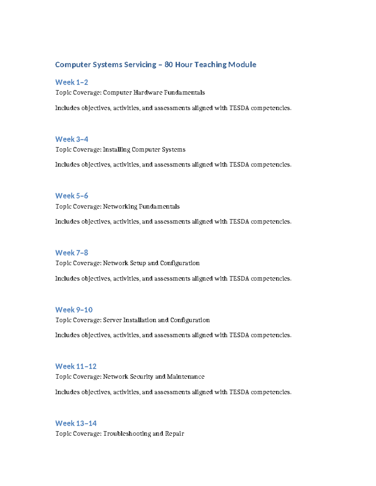 CSS 80 Hour Teaching Module: Comprehensive Week-by-Week Coverage - Studocu